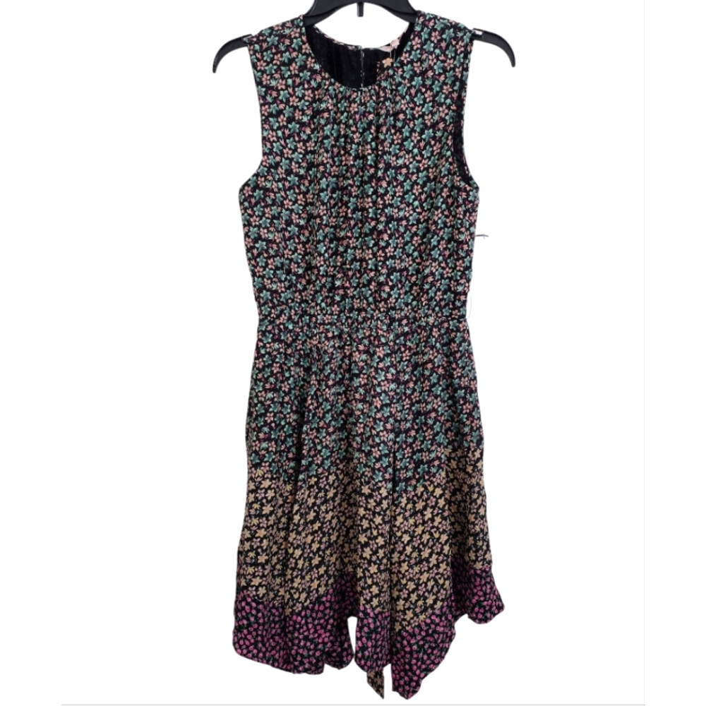 Rebecca Taylor Silk Polyester Floral Sleeveless Dress With Tie Size Medium